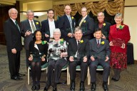 AlumniAwardWinners Back row, left to right: President David Hopkins; Raymond L. Umstead, ’75 B.S.B. Raj Soin College of Business; Ronald P. Golovan, ’89 M.D. Boonshoft School of Medicine; James D. Mamer, ’88 B.S.Ed., ’94 M.Ed. College of Education and Human Services; Clay Johnson (Christopher’s brother); Christopher R. Johnson, ’82 B.S. College of Science and Mathematics; Stephen R. Hampton, ’80 B.M. College of Liberal Arts; and Sharon A. R. Stanley, ’83 M.S. Wright State University–Miami Valley College of Nursing and Health. Front row, left to right: Lori Crosby, ’95 Psy.D. School of Professional Psychology; Patricia Adams Howard, ’79 B.S.B., ’99 M.B.A. Wright State University–Lake Campus; Michael R. Deis, ’82 B.S.Egr. College of Engineering and Computer Science; and Sung K. Ahn, ’83 M.S. Wright State University Graduate School.