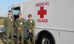 Photo of Wright State University aerospace medicine residents at Kennedy Space Center participating in the medical launch support for the STS-133 Space Shuttle mission.