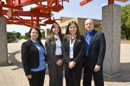 Photo of From left to right: students Brea Sheeks, Jayme Overfield, Kate Lash and professor of accounting and team advisor Dr. David Bukovinsky.