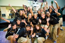 Photo of students with Rowdy Raider.