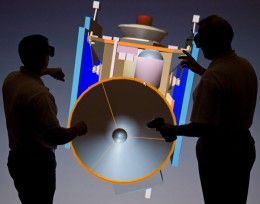 Photo of engineers manipulating 3D image in the Appenzeller Visualization Laboratory.