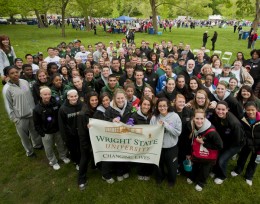 Photo of Wright students, faculty and staff at the 2012 Miami Valley March For Babies.