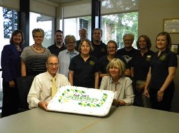 Photo of Lake campus leadership displaying their semster cake during their Welcome Week kickoff event.