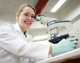 Photo of Wright State biology major Theresa Fennell in lab