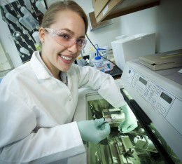 Photo of Wright State biology major Theresa Fennell in lab