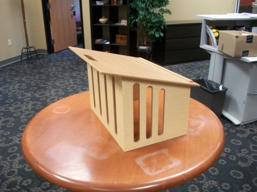 One of eighty proposed designs, the new tabletop podium was designed by 2014 engineering graduate Trent Williams. It was chosen by faculty members to be the best solution that fits their needs.