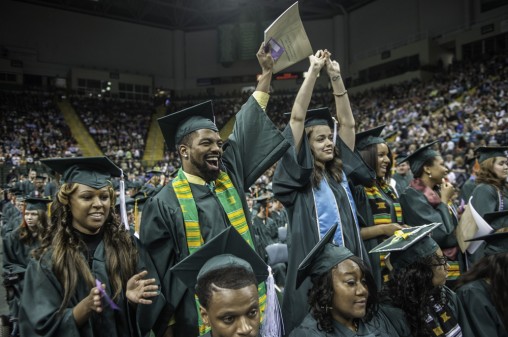 Students cheer at commencement
