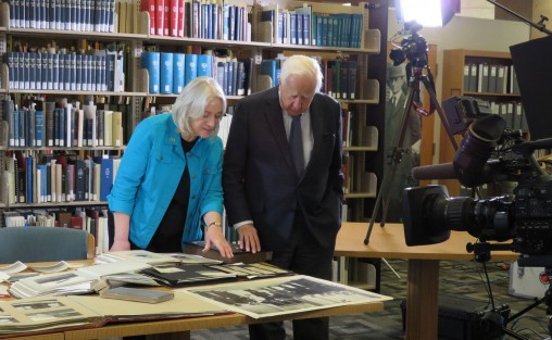 Dawne Dewey, head of Wright State’s Special Collections and Archives, discussed with David McCullough Wright materials used in his interview with “CBS Sunday Morning.”