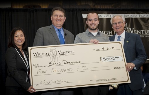 Wright Venture winner with Wright State administrators