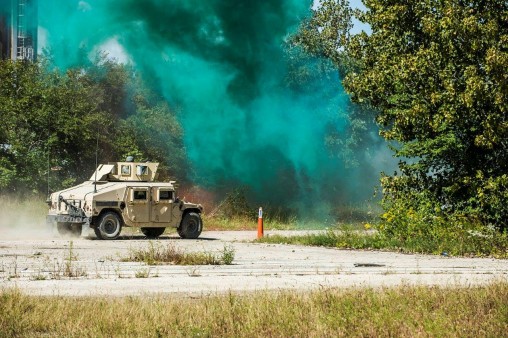 Humvees in battle zone