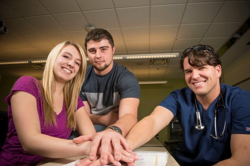 Medical school and medical careers are shaping up as a family affair for Wright State students Kayla Crager, Kyle Hazlett and Mark Crager. (Photos by Will Jones)