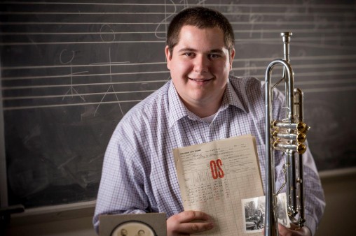 Passion for playing lures music education major Alex Ryan from the family farm to Wright State. (Photos by Will Jones)