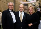 Wright State President David R. Hopkins and his wife, Angelia, welcomed arts patron Benjamin Schuster (center).