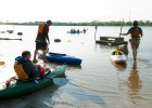 Photo of students getting some last minute tips before launch during Wright State University's Introduction to Kayaking class.