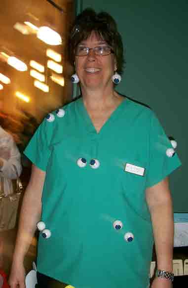 Photo of Barbara Conklin dressed as an eye doctor.