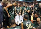 Photo of Wright State Head Basketball coach Billy Donlon and his team during the game with Ohio State.