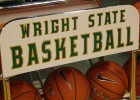 Photo of basketballs with a sign that says "Wright State Basketball"