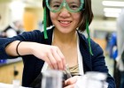 Photo of a student with googles during a chemistry event