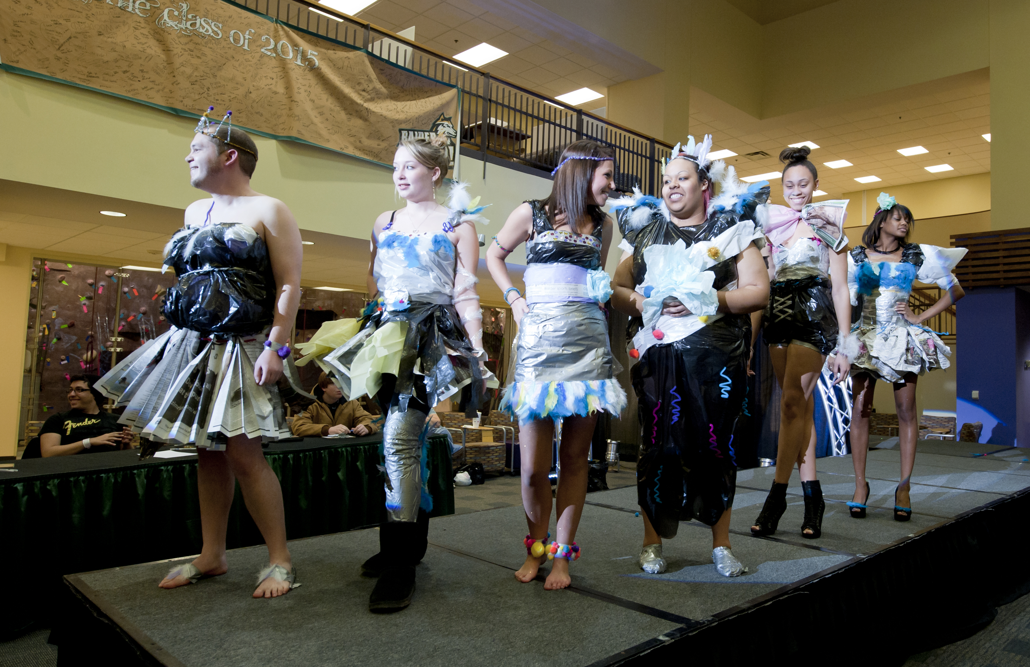 Photo of several Wright State students walking the runway wearing their creations for Project Runway.