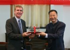 Photo of Wright State Provost Steven Angle and Jian Hu, president of of Xi'an University of Finance and Economics.