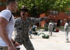 Photo of Derek Oda being instructed by a drill sergeant during his first day at the Leader’s Training Course.