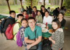 Photo of Chinese students at a picnic table