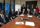 Photo of Wright State staff, students and faculty visiting with leaders from Fifth Third Securities in Cincinnati, Ohio during the universities general receipts bond offering.