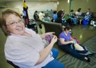 Photo of Kim Owens and other members of the Wright State Knitting Circle.