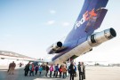 schoolchildren board a Boeing 727