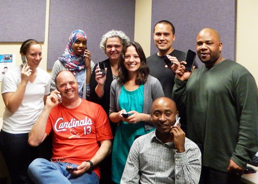 Master of Public Health students with cellphones